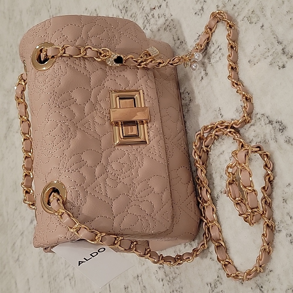 ALDO Quilted Tan Shoulder Bag with Gold Chain